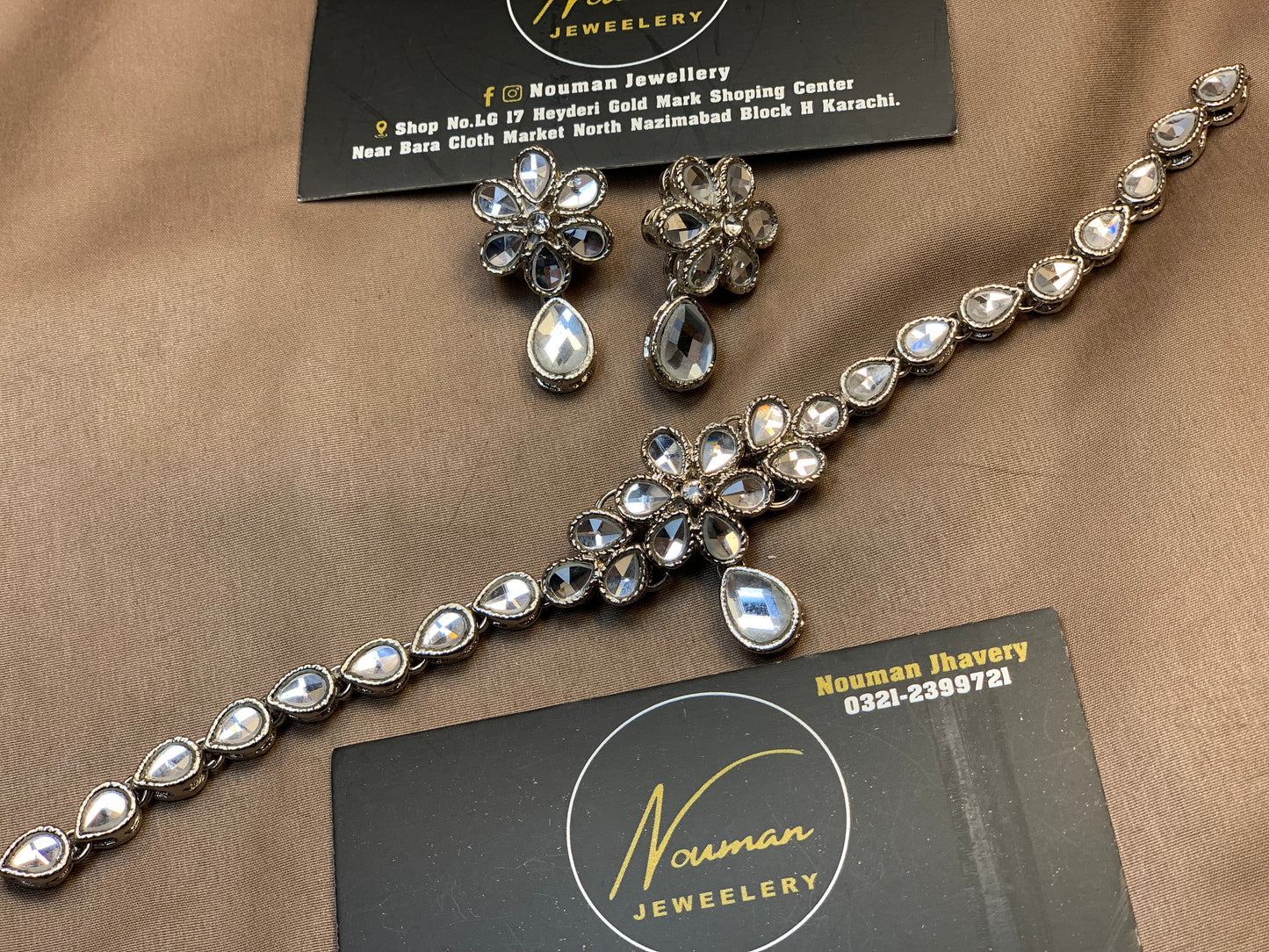 Royal Silver Glorious Floral Stone Jewellery Set