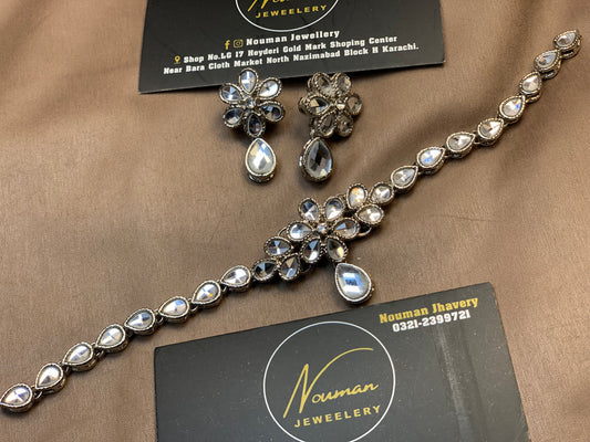 Royal Silver Glorious Floral Stone Jewellery Set