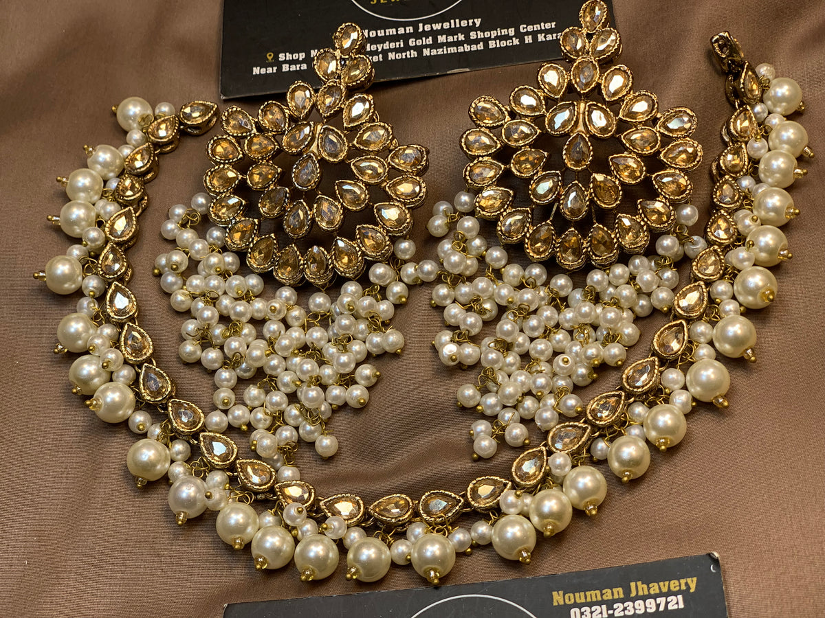 Antique Gold Kundan Pearl Statement Jewellery Set