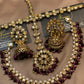 Burgundy & Antique Gold Kundan Bridal Jewellery Set