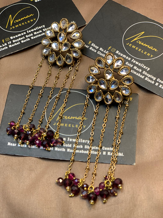 Royal Burgundy & Pearl Kundan Earrings