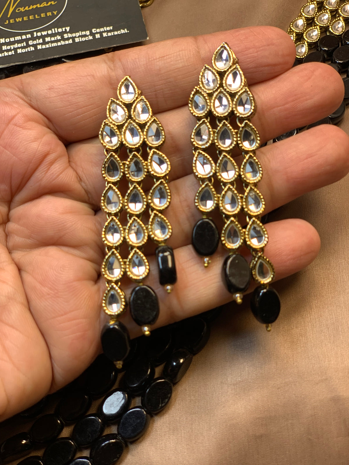 Royal Kundun Stylish Earrings With Black