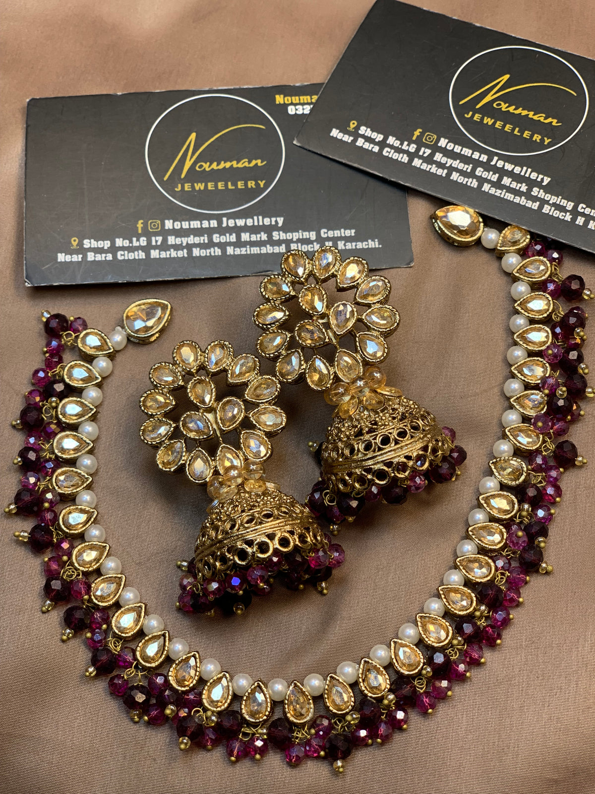 Burgundy & Antique Gold Kundan Bridal Jewellery Set