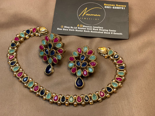 Multicolor Kundan Pearl Necklace Set