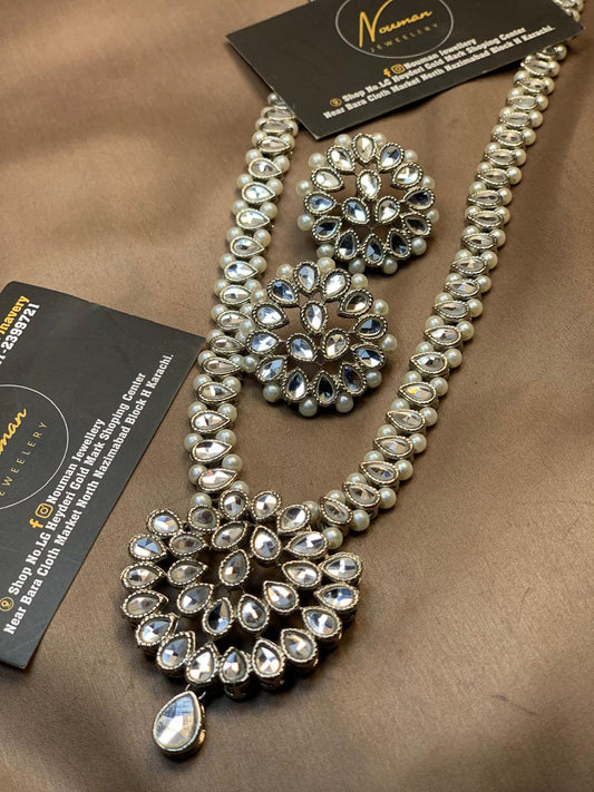 💫Kundan Silver Long Mala with Pendant Set💫