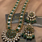 Gorgeous Look Kundun Emerald Long Mala Pendant Set