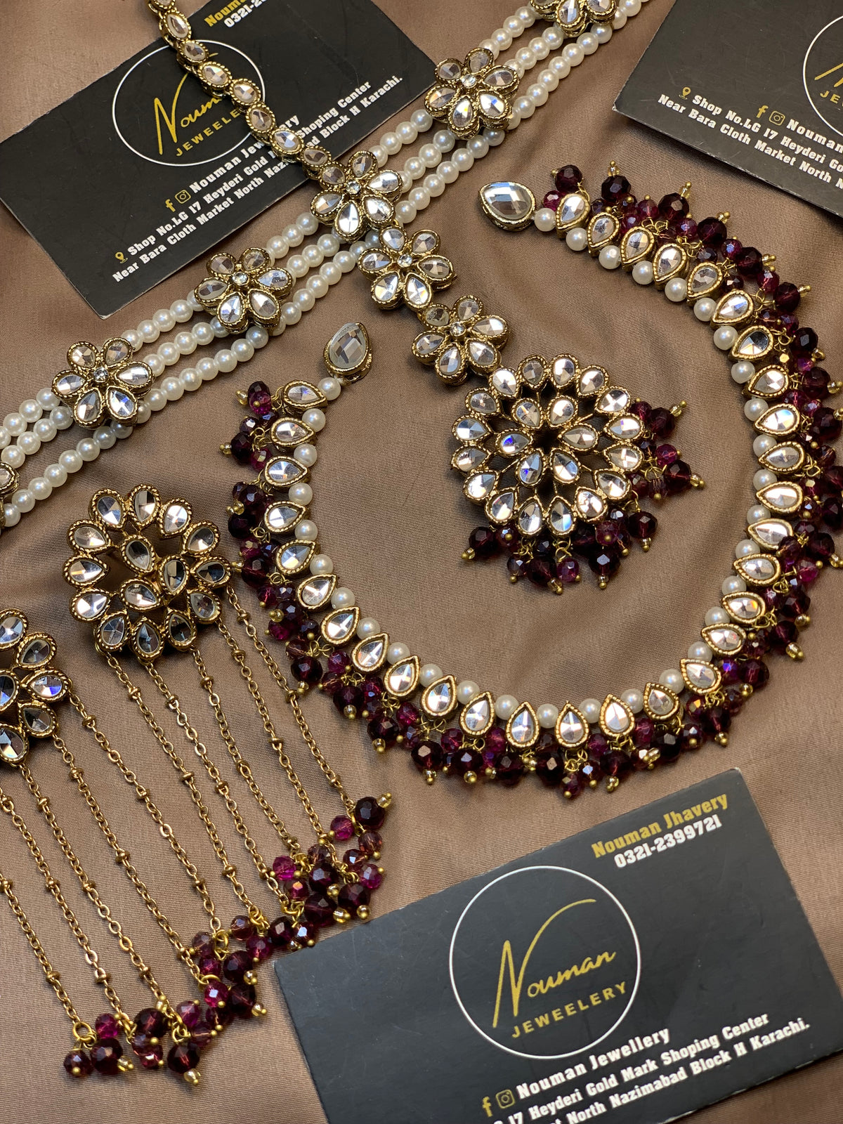 Royal Burgundy & Pearl Kundan Bridal Jewellery Set
