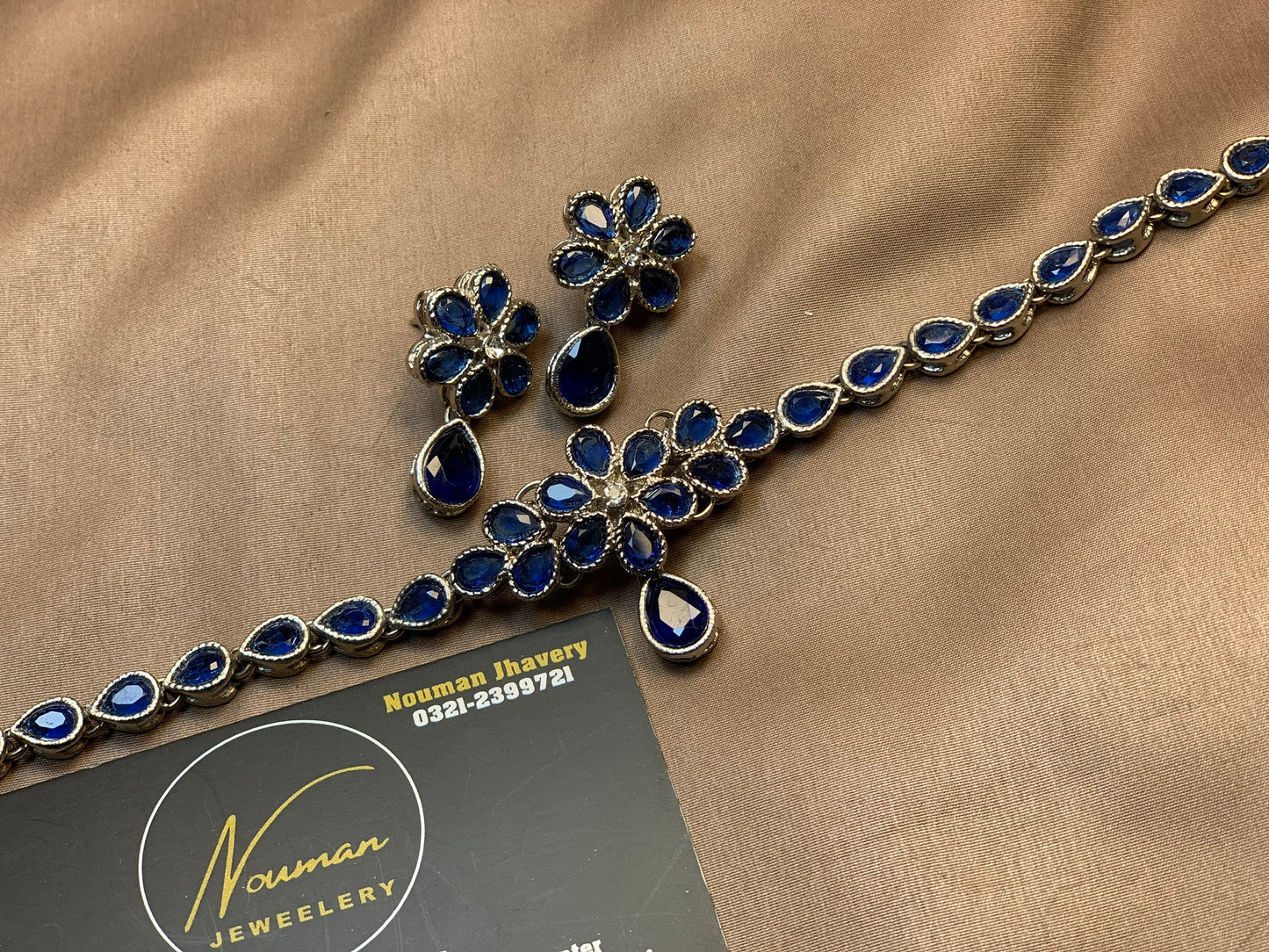 Royal Blue Floral Stone Jewellery Set