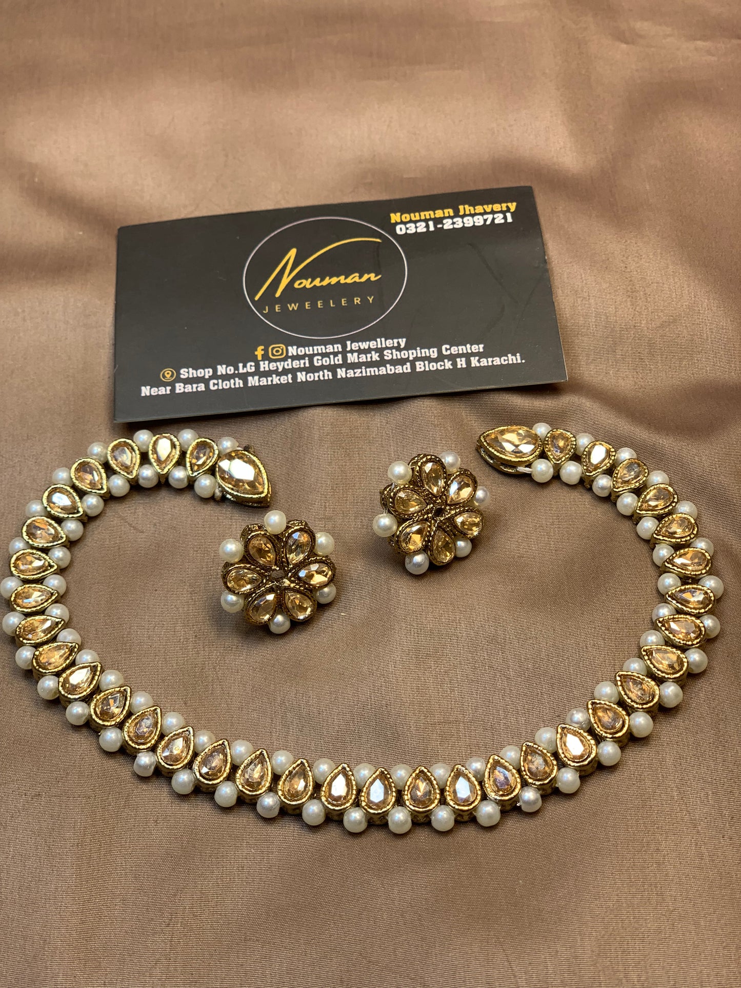 Champagne Gold Kundan Pearl Necklace Set