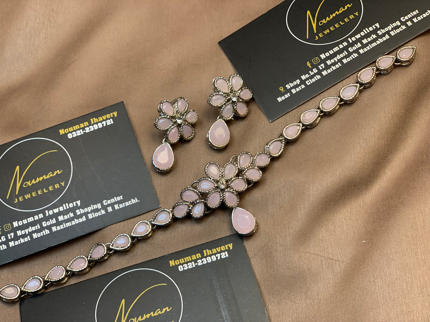 Elegant Royal Soft Pink Floral Stone Jewellery Set