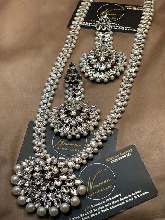 Silver Kundan Long Mala Set