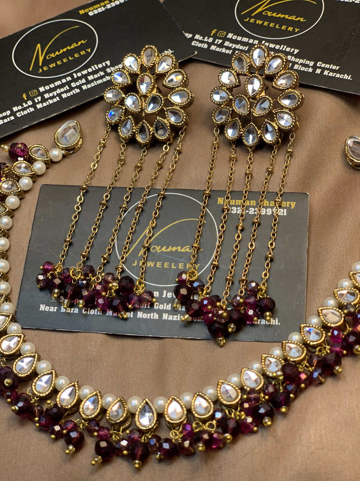 Royal Burgundy & Pearl Kundan Bridal Jewellery Set