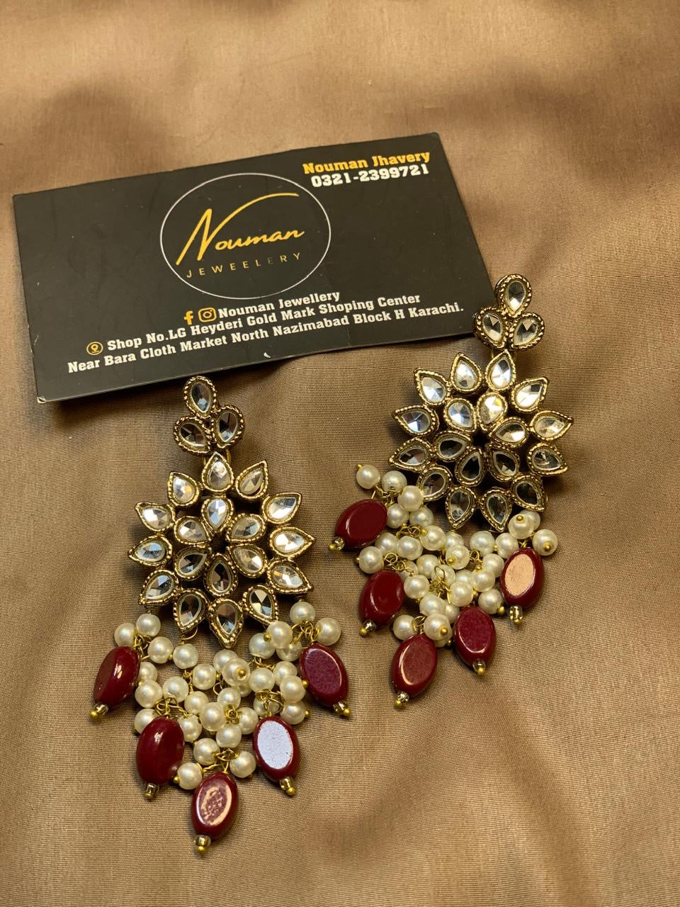 Ruby Maroon Kundan Pearl Jhalar Earrings