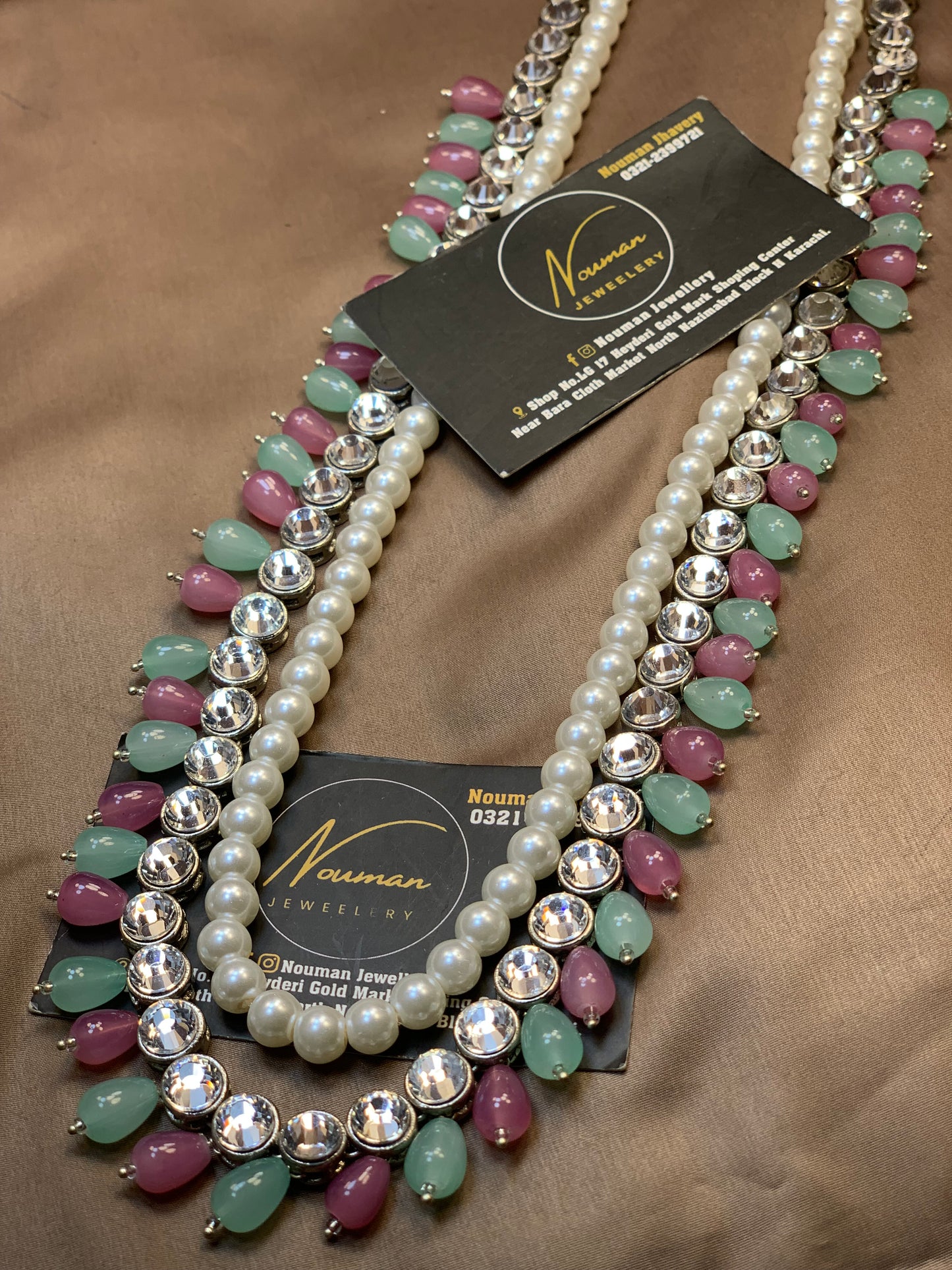 Exquisite Silver Kundun Long Necklace Mala Mint Pink