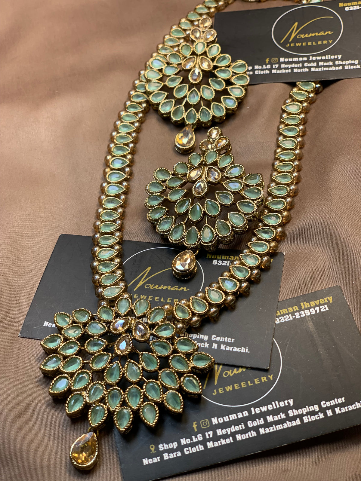 Mint Green Long Mala with Pendant Set