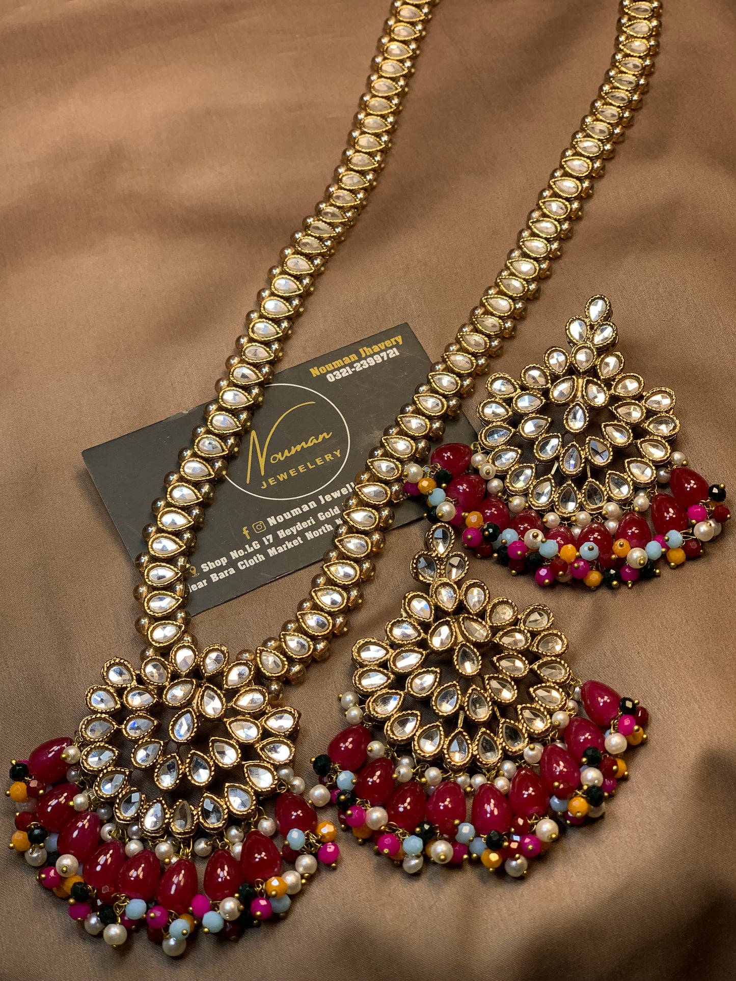 Kundun Multi Nouratan Mala Pandant Classy Jewellery Set