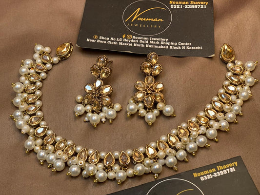 Pearl Kundan Gold-Tone Necklace Set