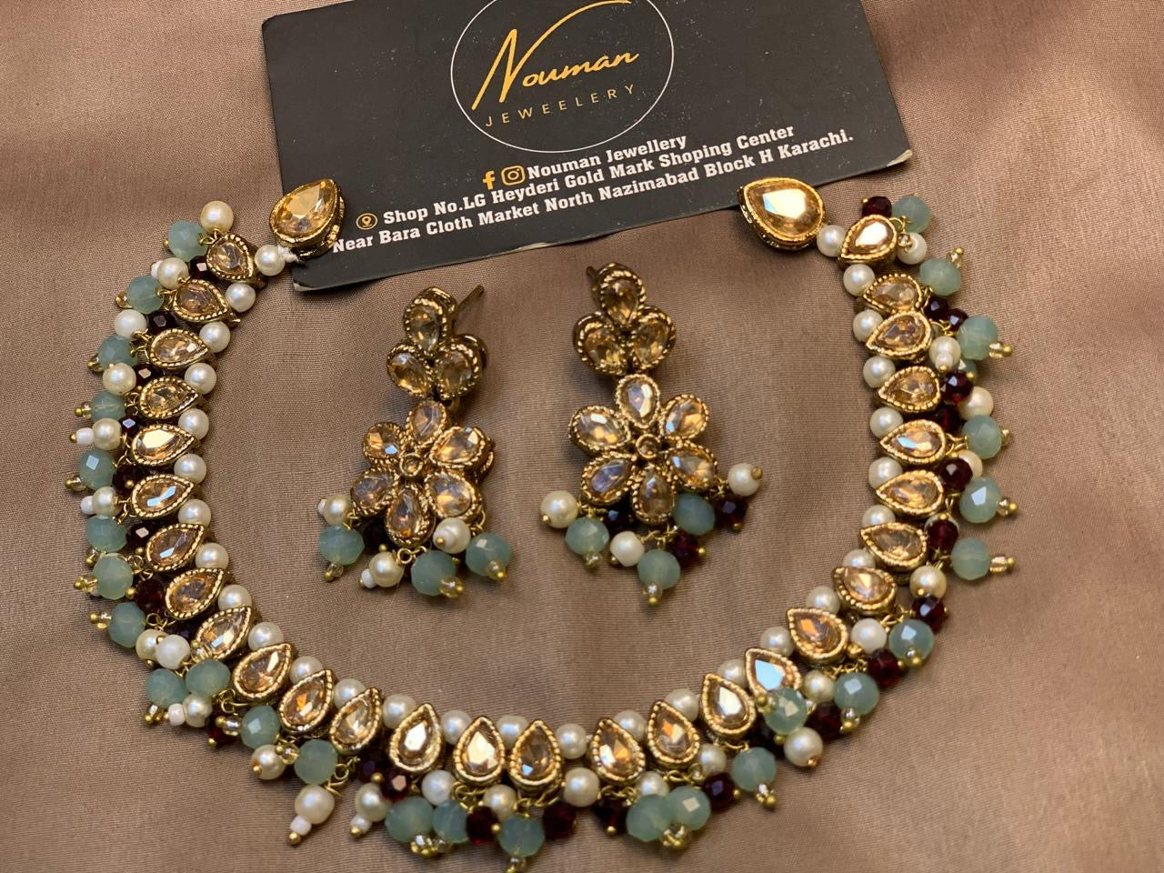 Gold Look Kundan Pearl Beaded Necklace Set