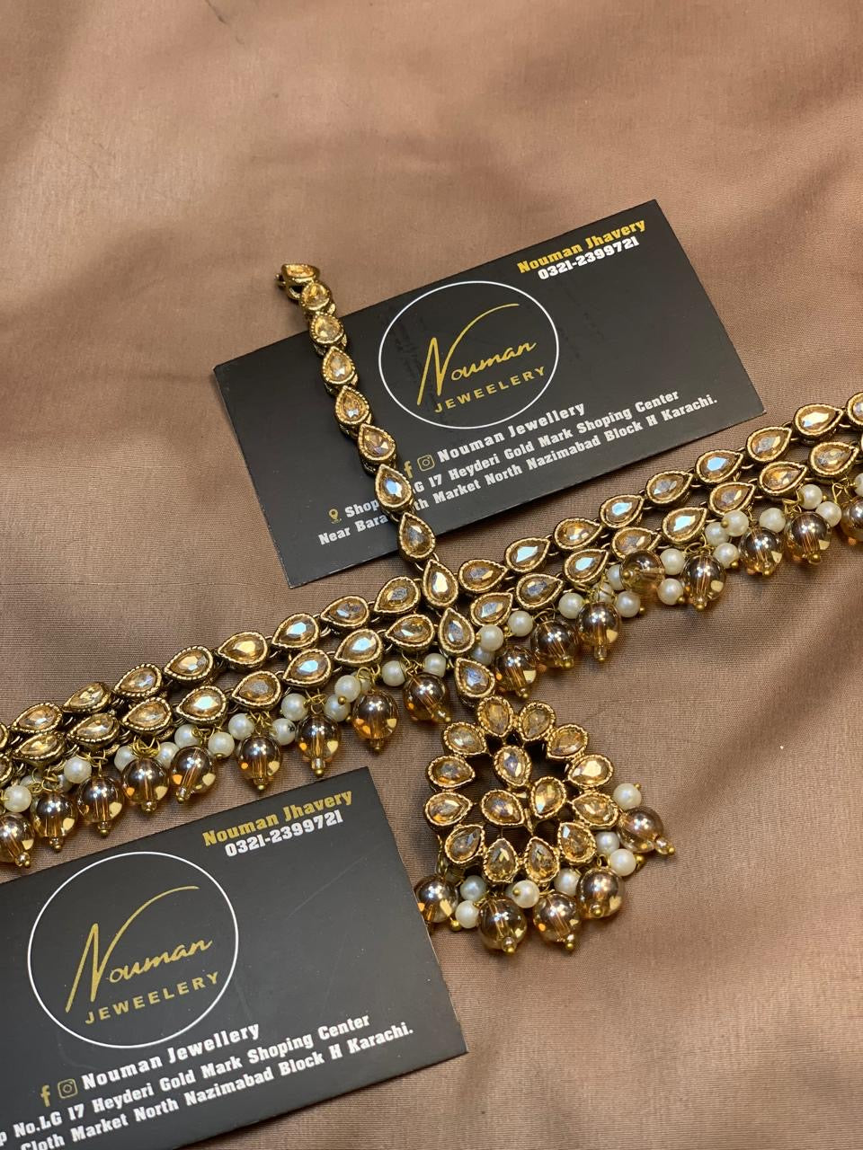 Antique Gold Champagne Pearl Sheesh Patti