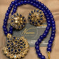 Royal Blue Beads Kundan Long Pendant Set