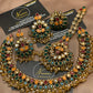 Kundun Multi Beads Necklaces Earrings Big Tikka Rings Set.