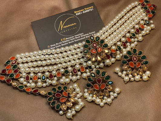 Kundan Champagne multi Gold Pearl Elegant Timeless Jewellery Necklace Choker Set