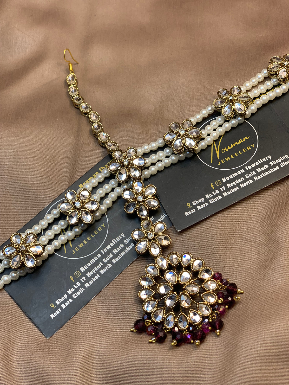Burgundy & Pearl Kundan Bridal Matha Patti Sheesh pat
