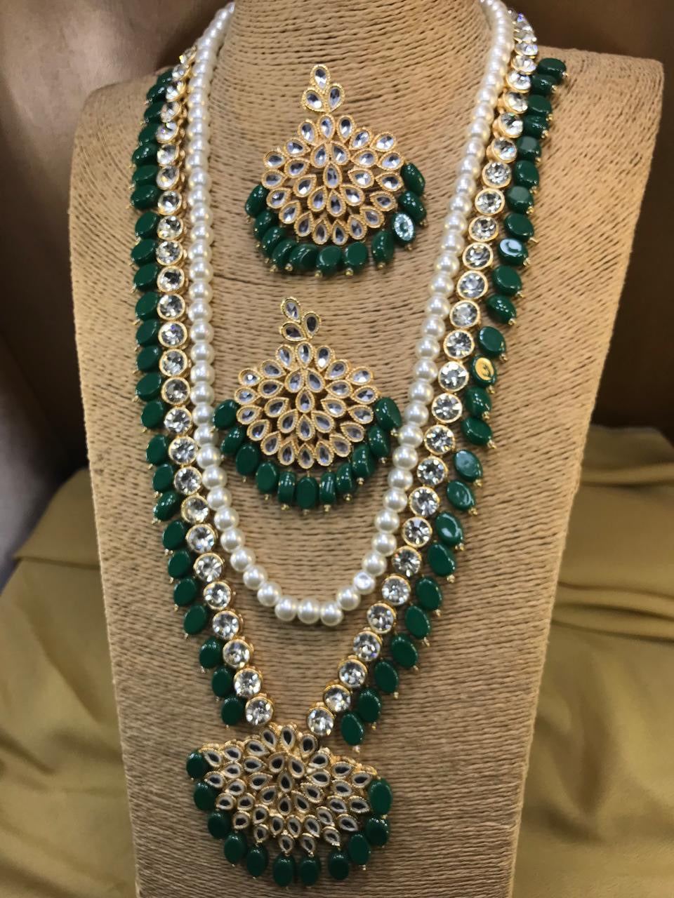 Kundan Emerald Green Long Mala Set – 22 Inches