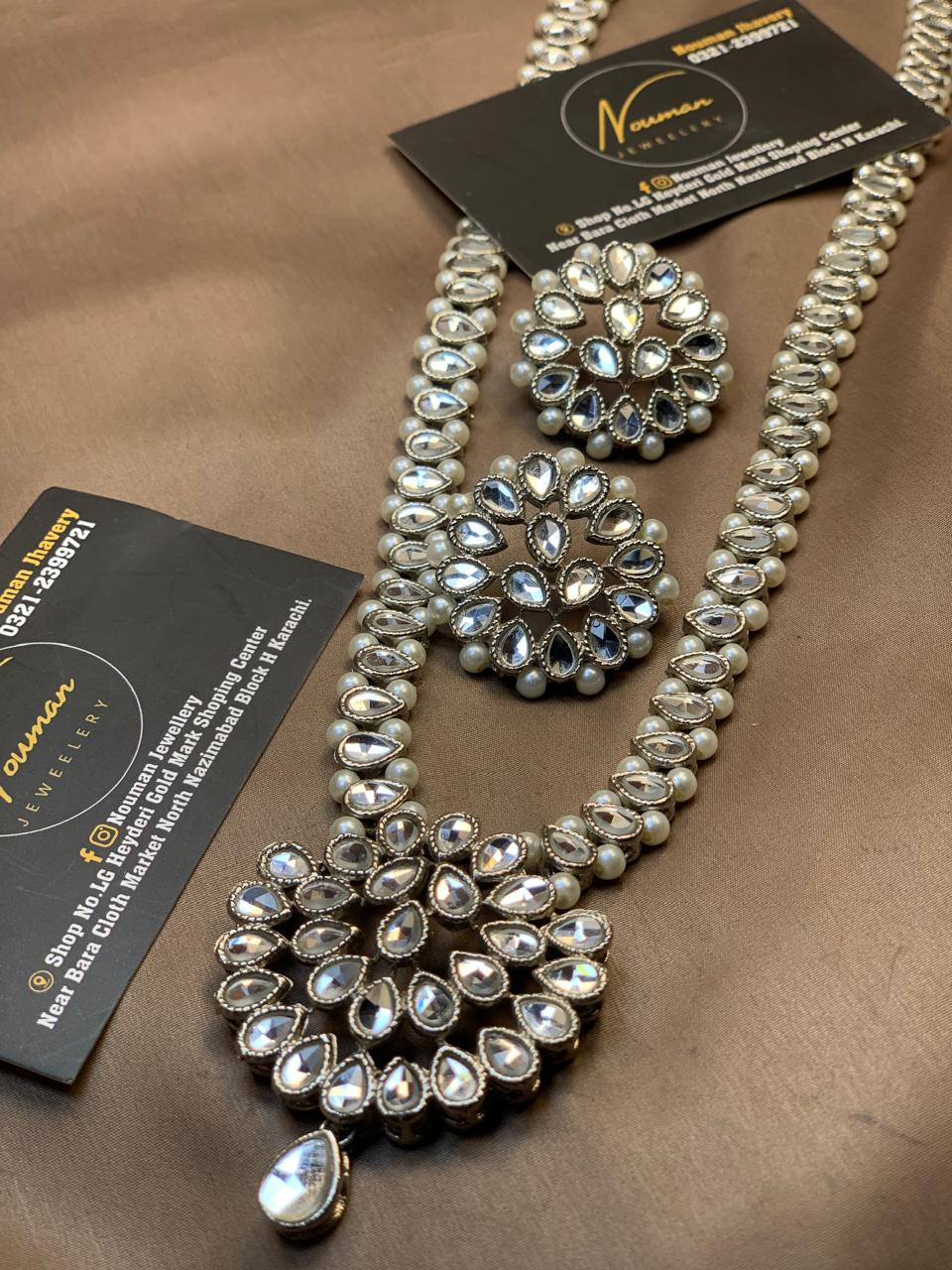 💫Kundan Silver Long Mala with Pendant Set💫