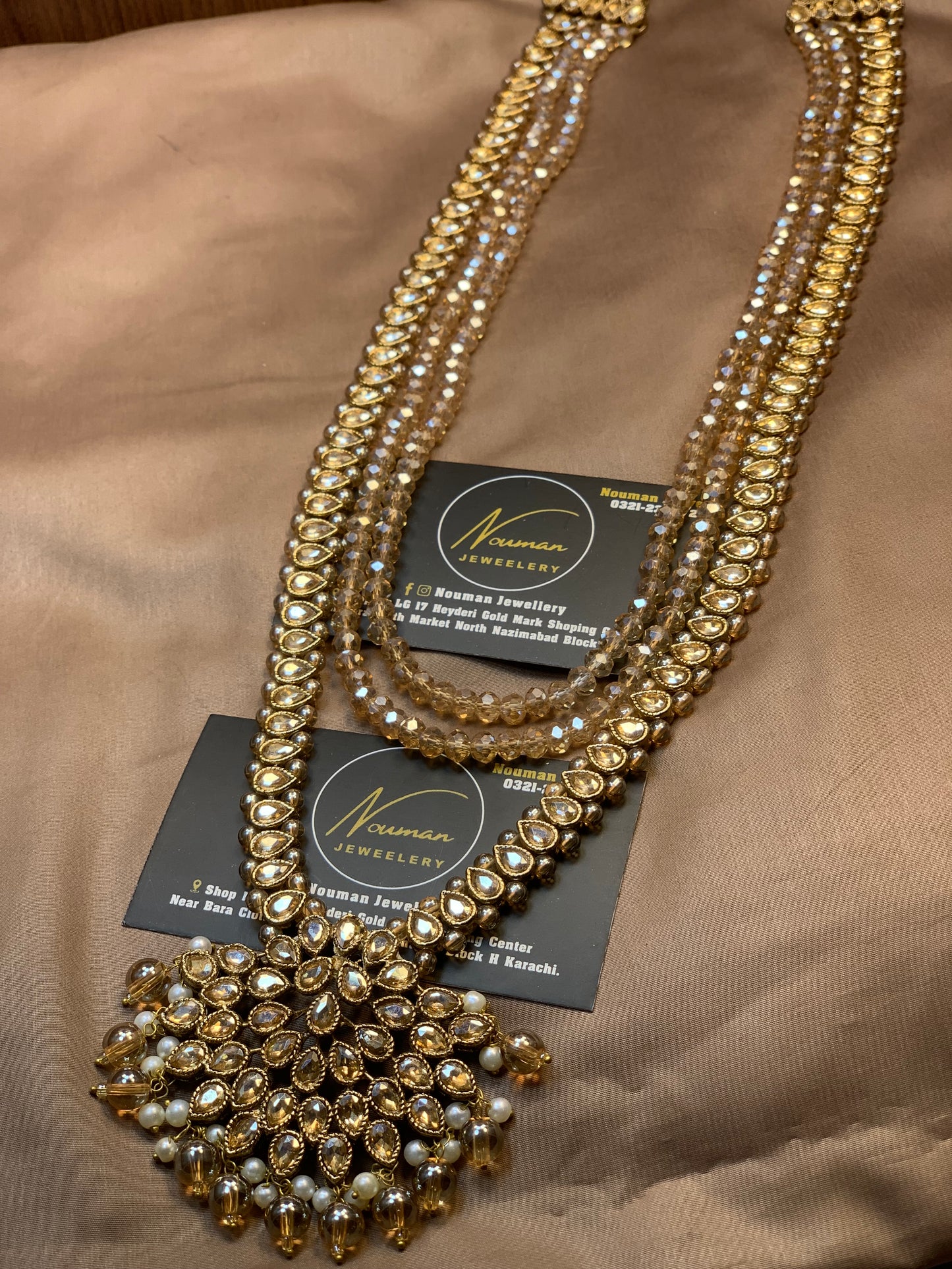 Exquisite Zircon Champagne Pearl Statement Jewellery Long Mala Pendant