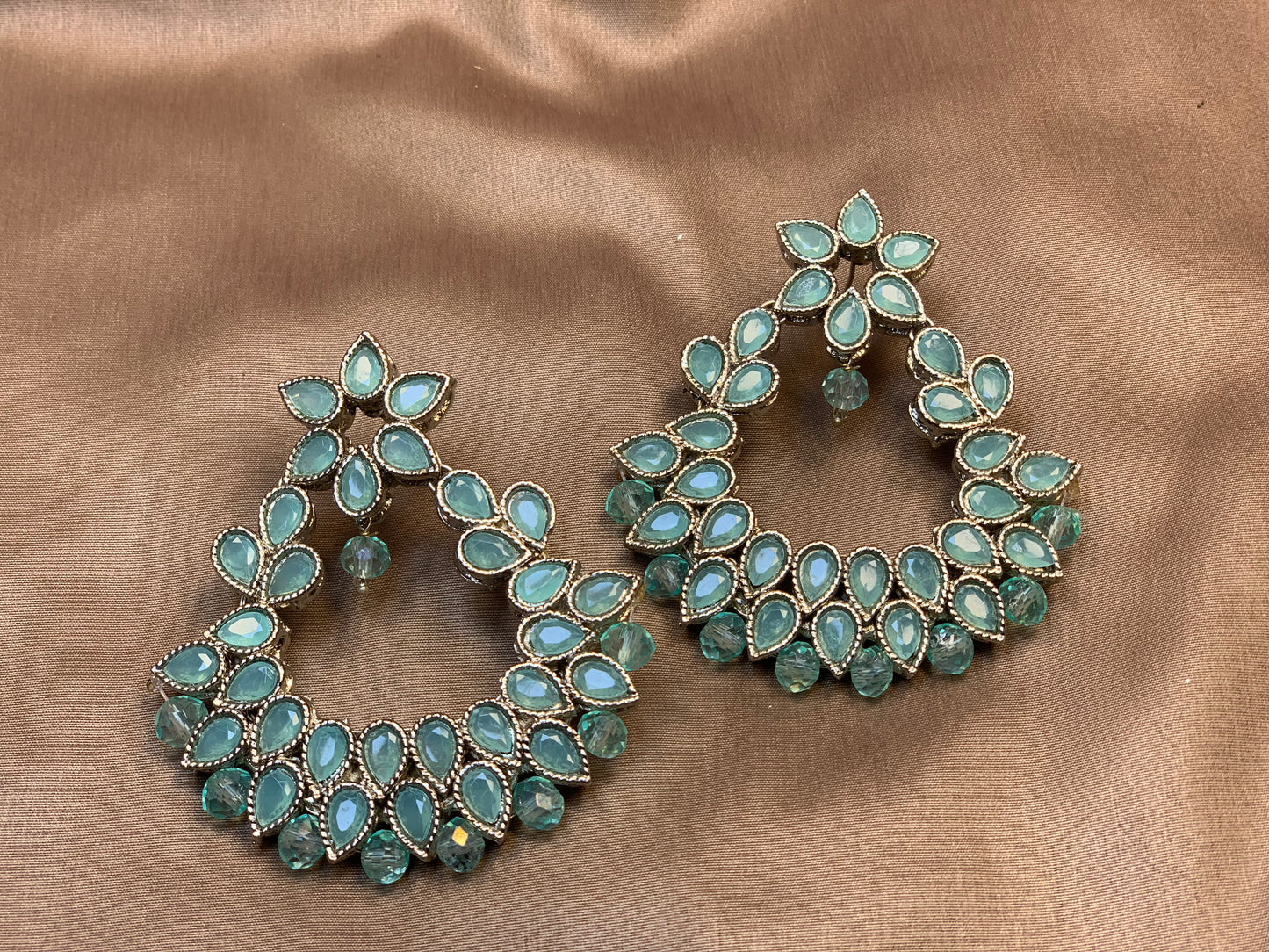 Sky Mint Green Royal Statement Jewellery Earrings