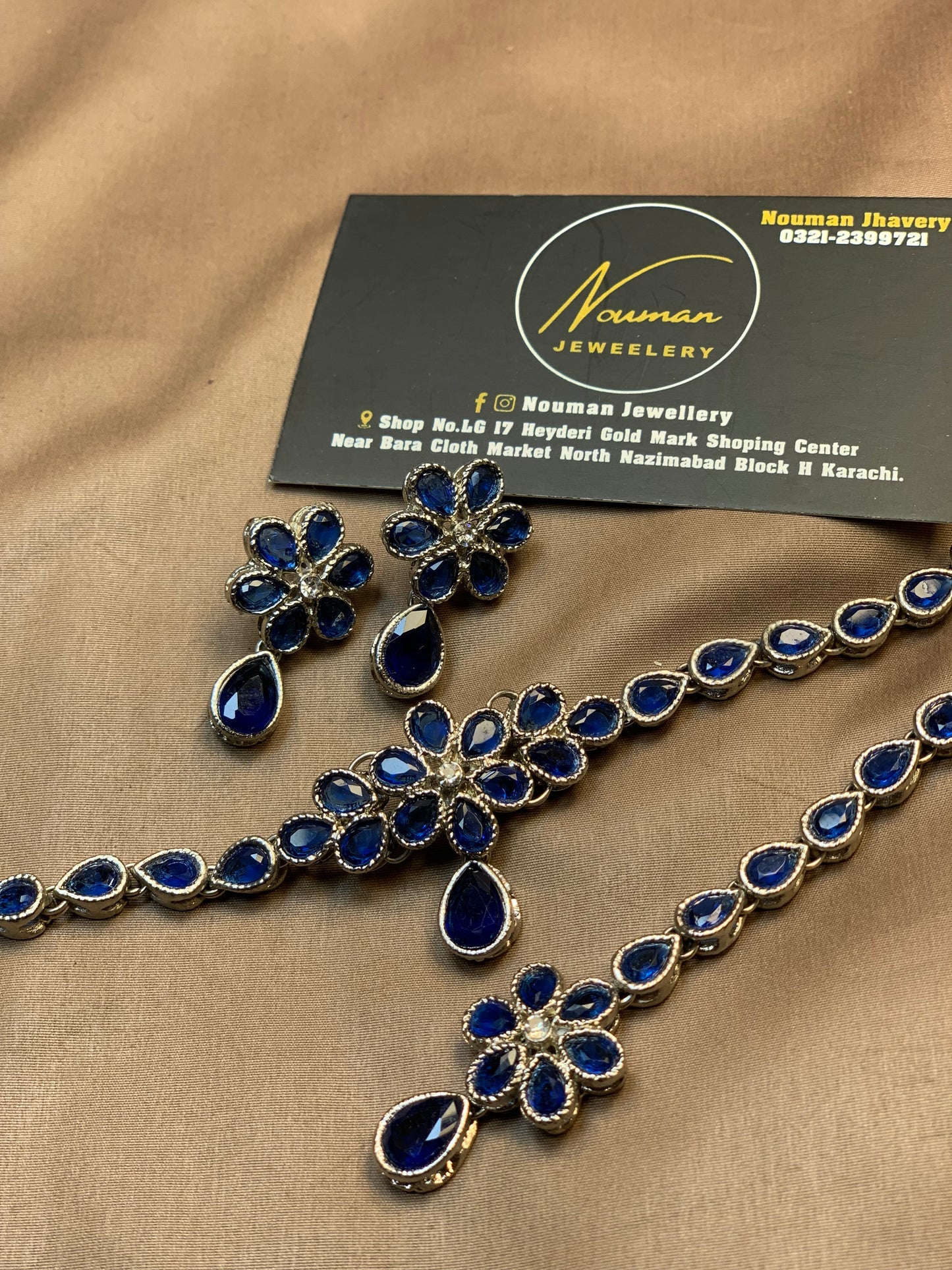 Royal Blue Floral Stone Jewellery Set