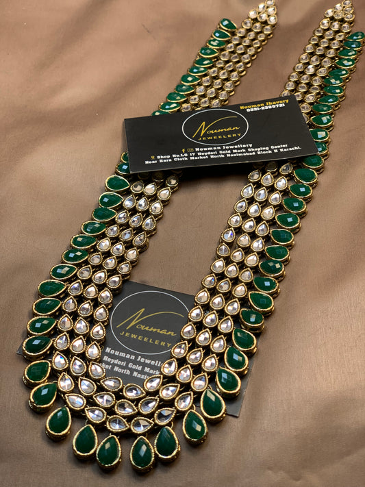 Royal Emerald Green Kundan Long Mala