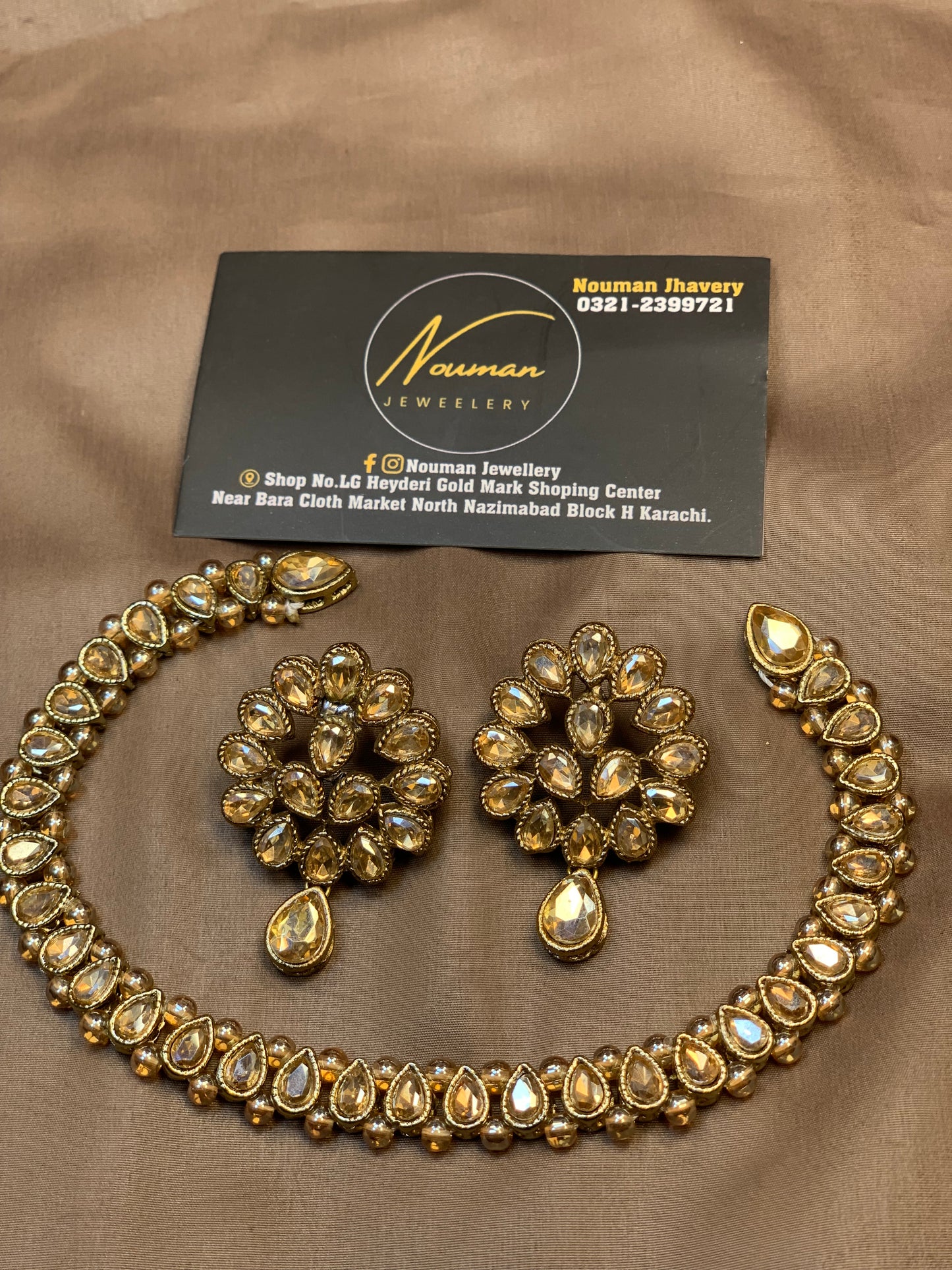 Champagne Gold Kundan Pearl Necklace Set
