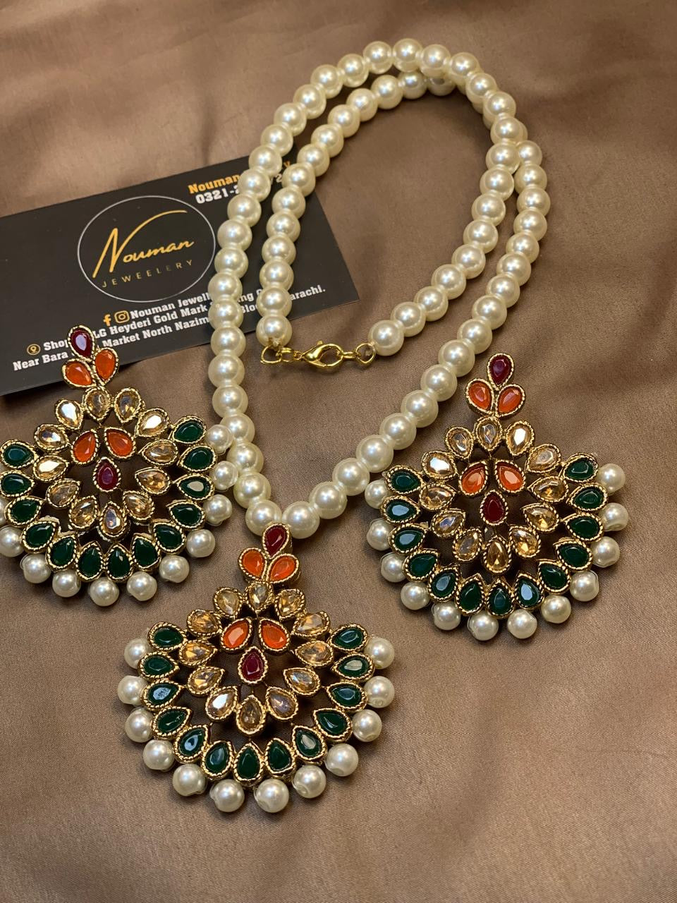 Multicolor Original Stone 20-Inch Long Pendant Set