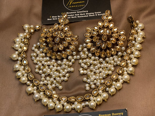 Antique Gold Kundan Pearl Statement Jewellery Set