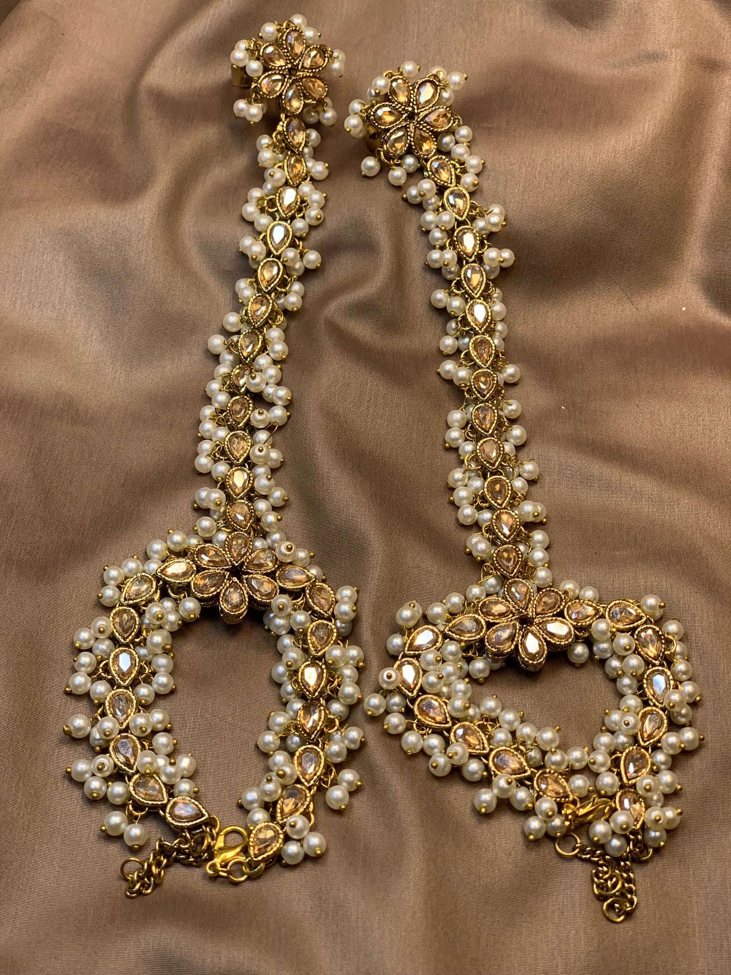 Royal Pearl Zircon Champagne Ring Bracelet – Hath Phool