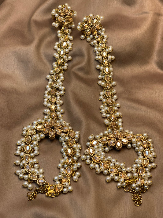 Royal Pearl Zircon Champagne Ring Bracelet – Hath Phool