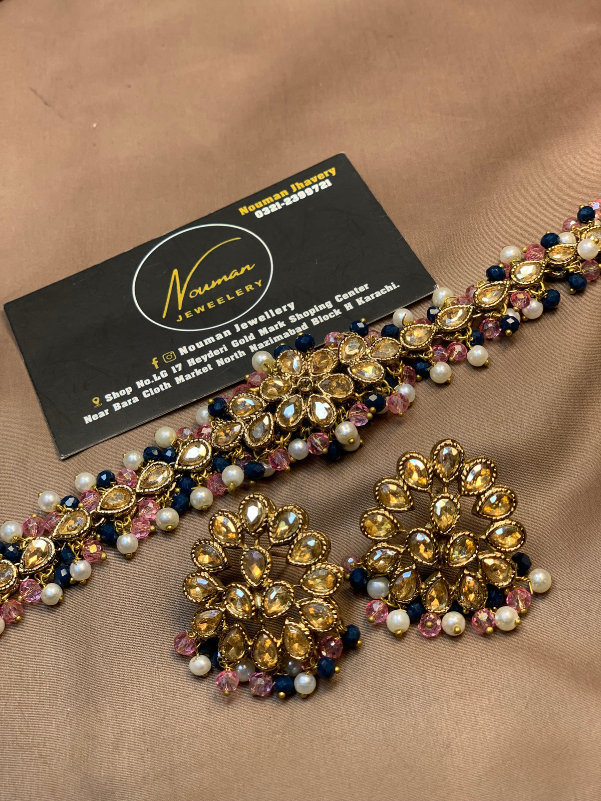 Purple & pink Kundan Pearl Choker Set