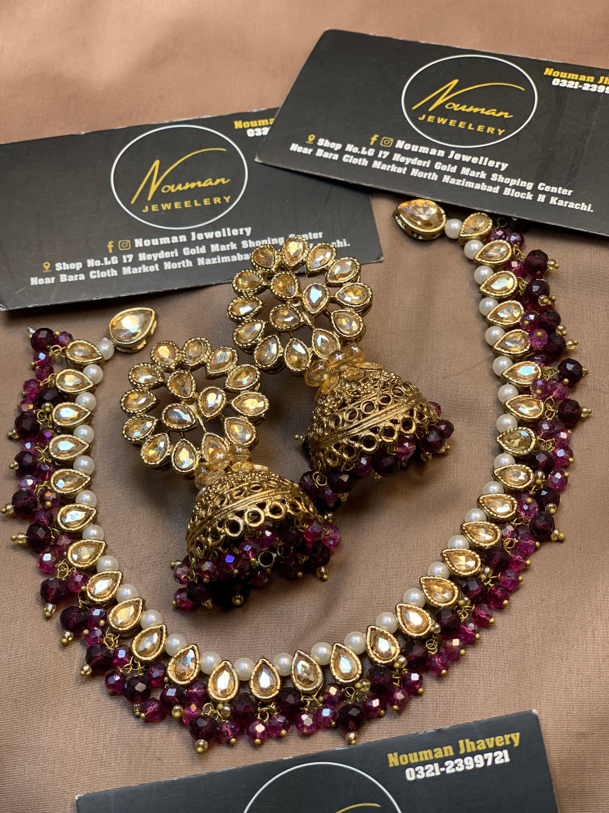 Burgundy & Antique Gold Kundan Bridal Jewellery Set