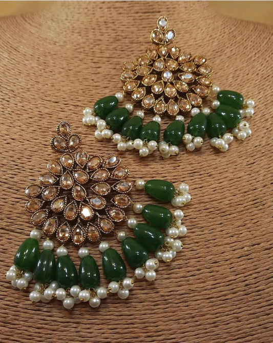 Gold Emerald Green Kundan Pearl Choker Set