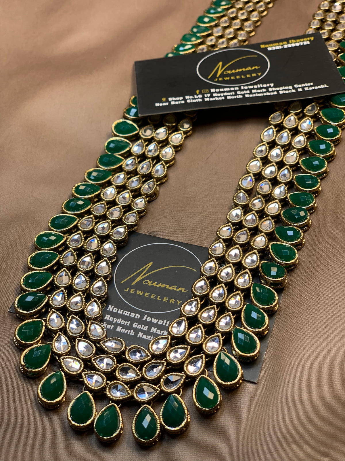 Royal Emerald Green Kundan Long Mala