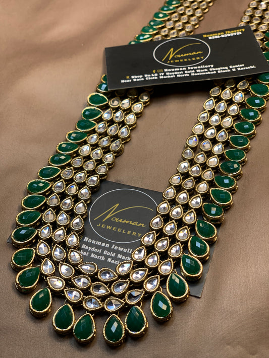Royal Emerald Green Kundan Long Mala