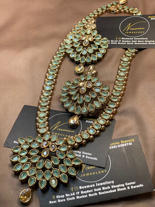 Mint Green Zircon Necklaces Mala Sets.