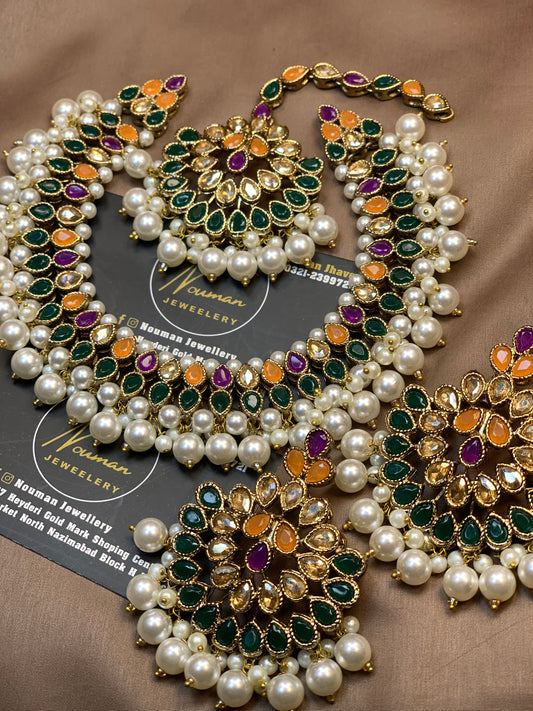 Multicolor Kundan Necklace Jewellery Set