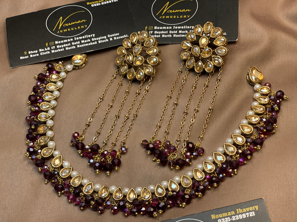 Royal Burgundy & Pearl Kundan Bridal Jewellery Set