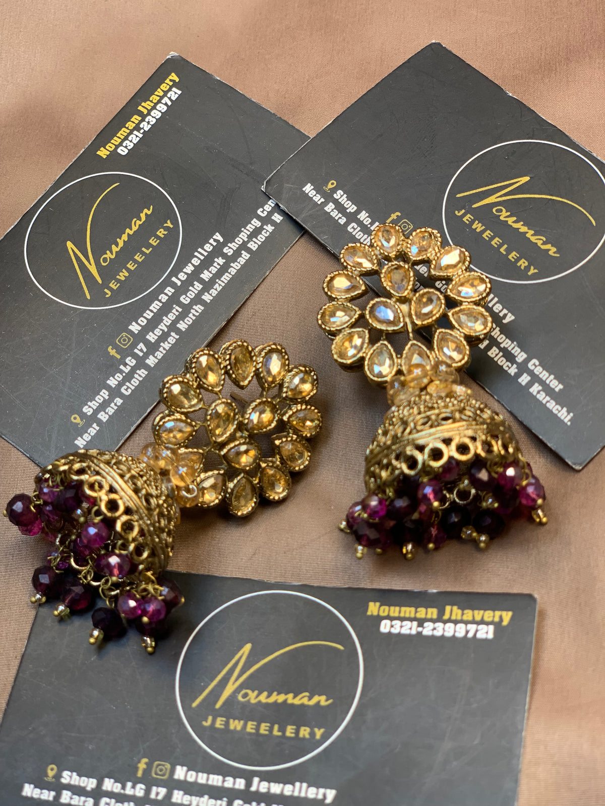 Burgundy & Antique Gold Kundan jhumkhi Set