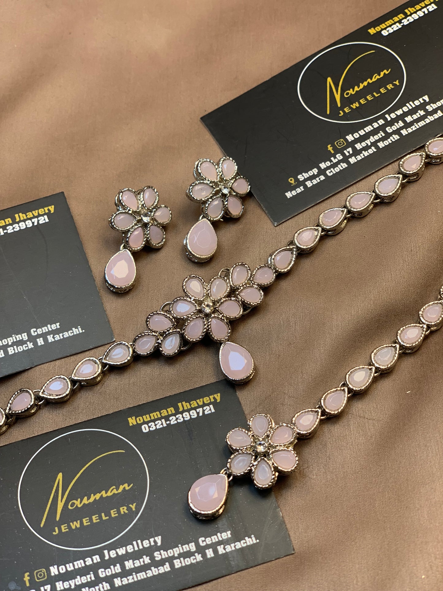 Elegant Royal Soft Pink Floral Stone Jewellery Set,