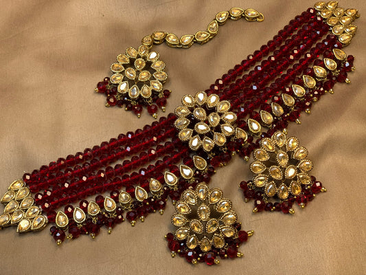 Exquisite Maroon Rare Zircon Jewellery Choker Set.