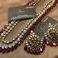 Kundan Ruby Maroon Long Mala Necklace Set